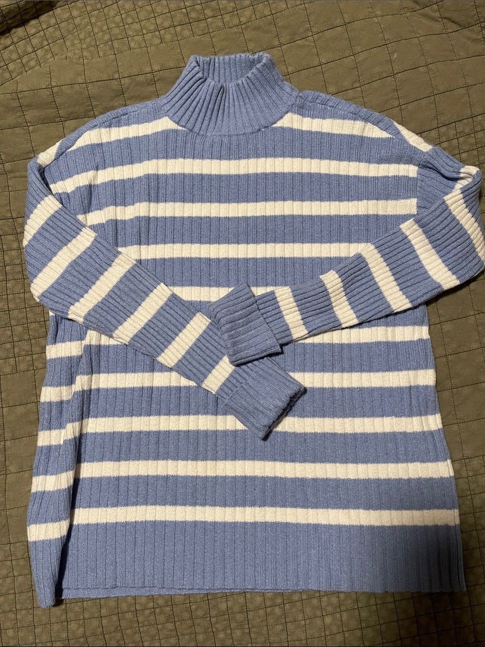 LOFT Blue and White Striped Turtleneck Sweater